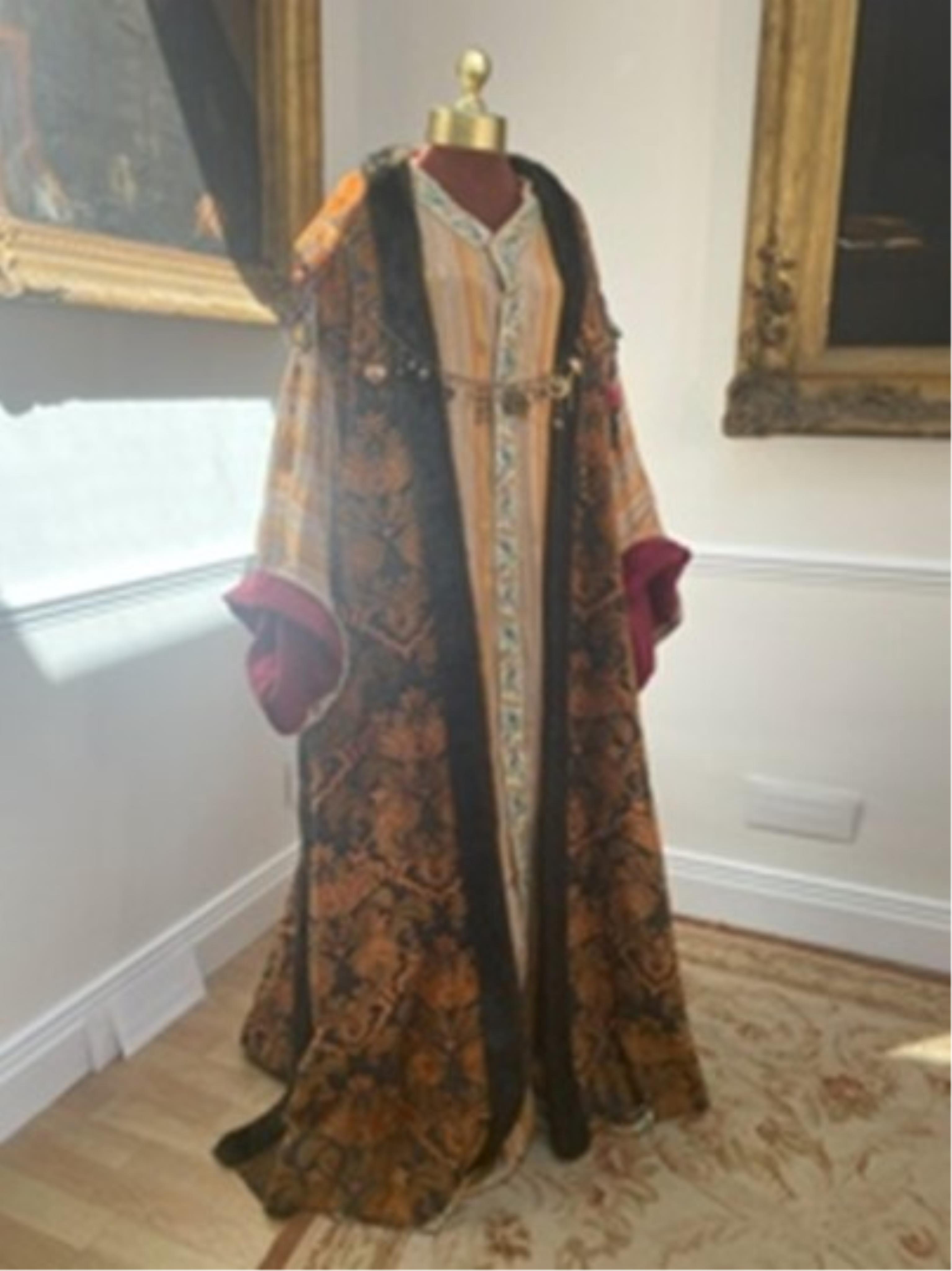 A men’s brocade robe with imitation fur edging and ethnic metal decorations, and orange/black under-garment, labelled Royal Opera House ‘Clamenza di Tito’ – Hebrew Dignity